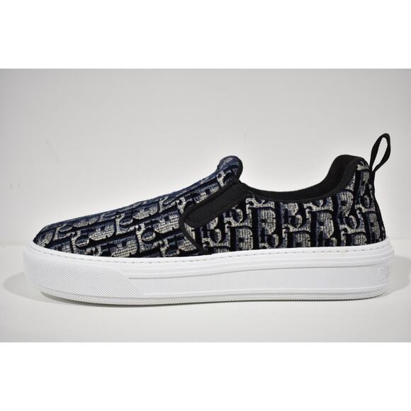 Dior Solar Blue Velvet Oblique Logo White Flat Skate Slip On Low Sneaker 41.5 - Picture 9 of 12